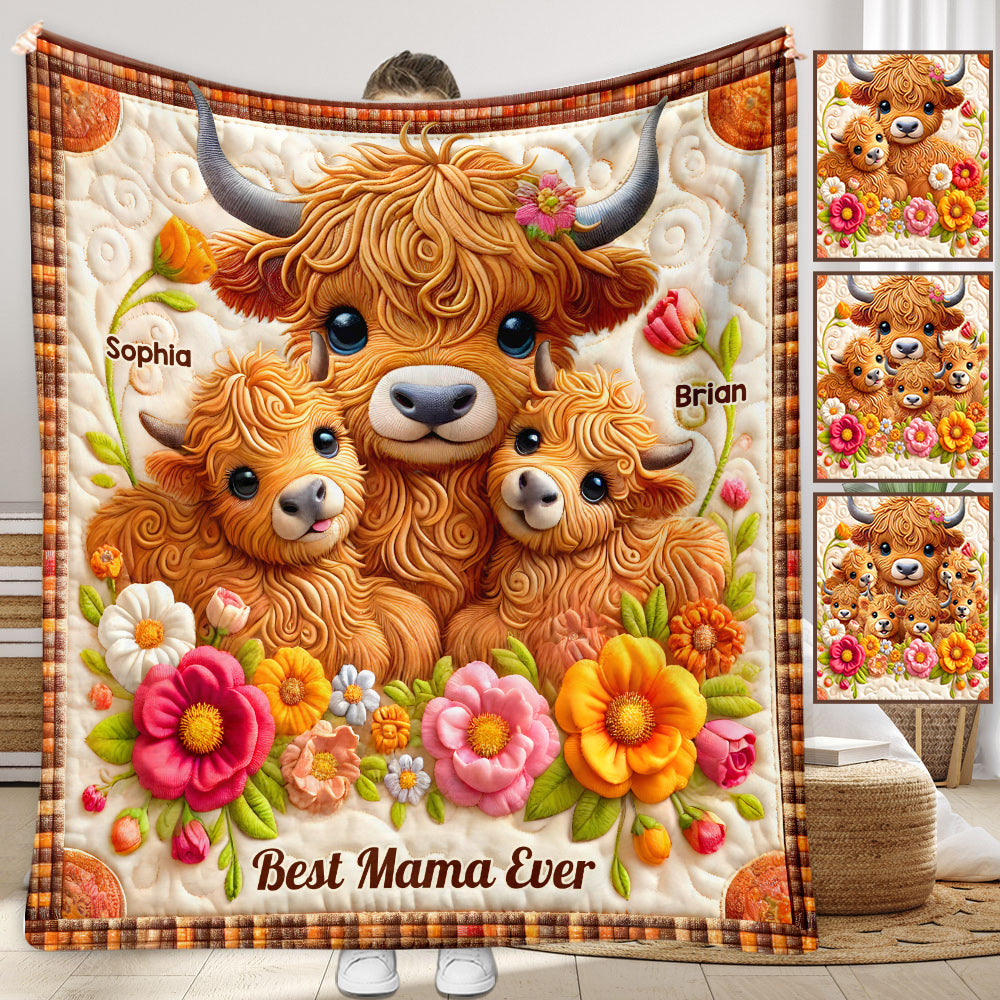 Best Mama Ever - Personalized Highland Cow Blanket