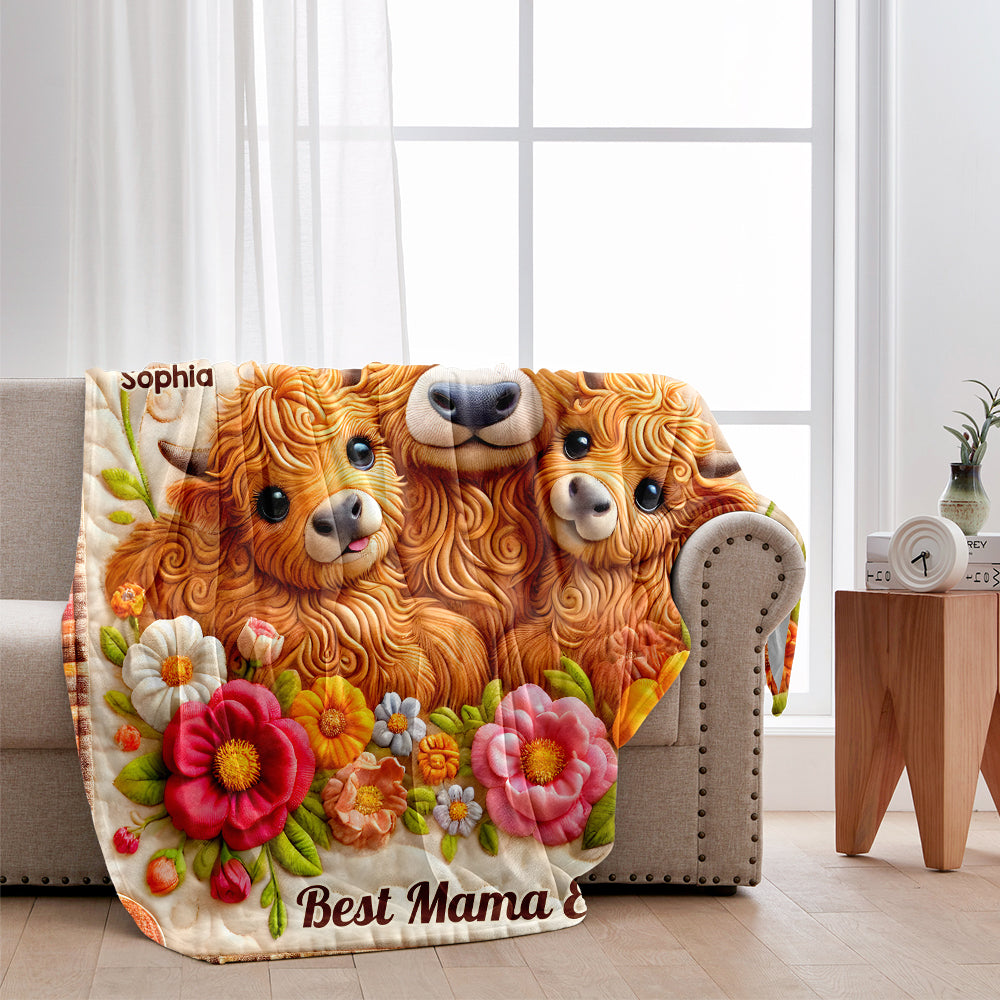Best Mama Ever - Personalized Highland Cow Blanket