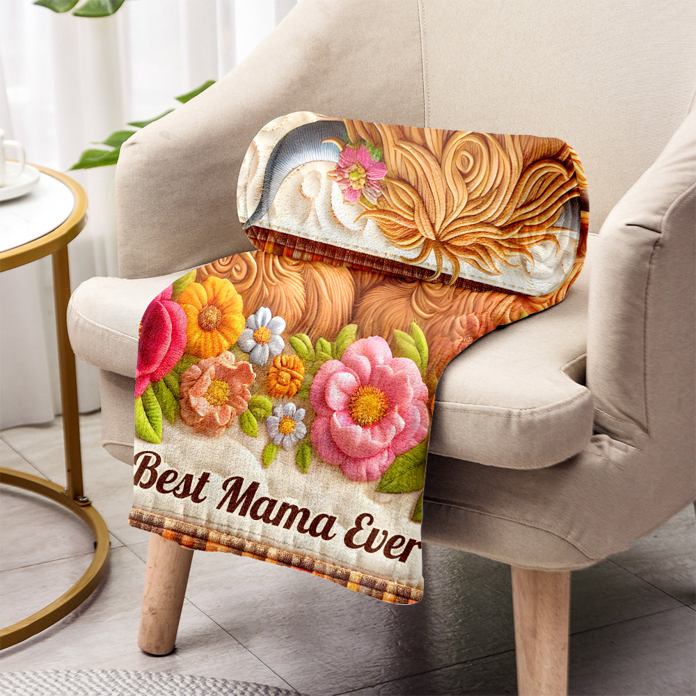 Best Mama Ever - Personalized Highland Cow Blanket