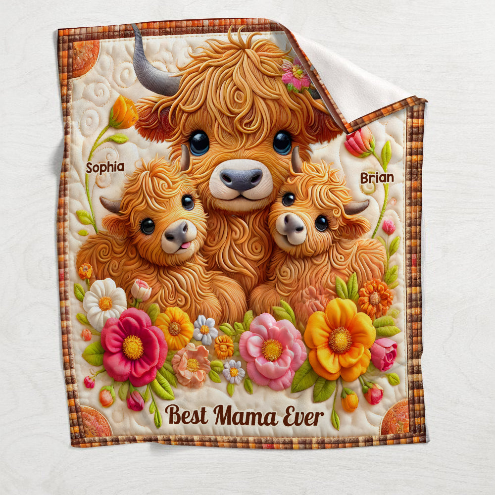 Best Mama Ever - Personalized Highland Cow Blanket