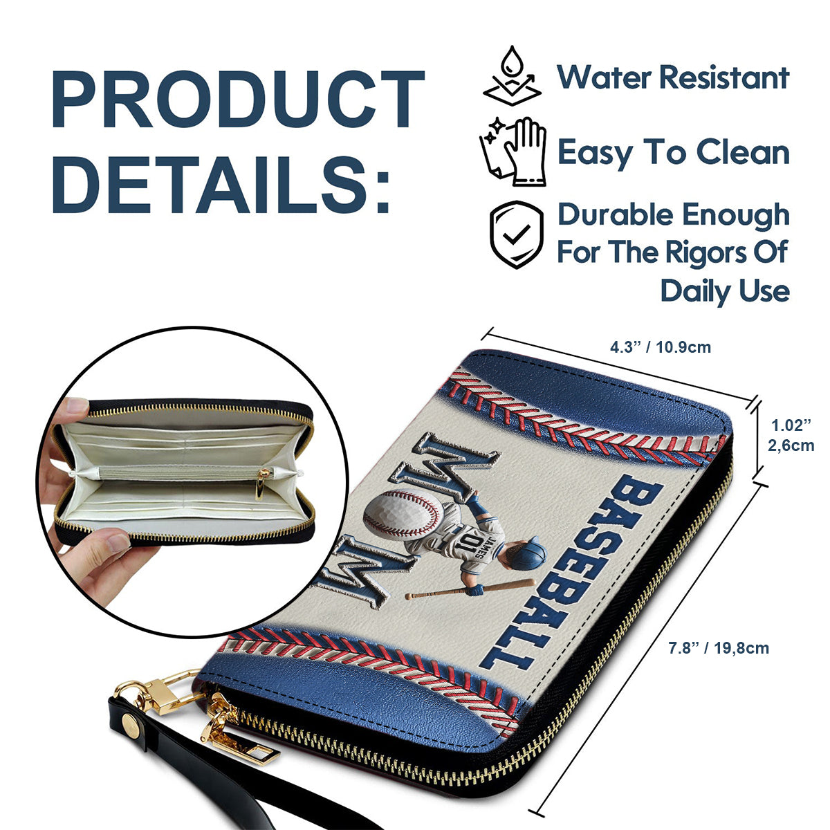 Baseball/ Softball Mom - Personalized Mother Leather Long Wallet