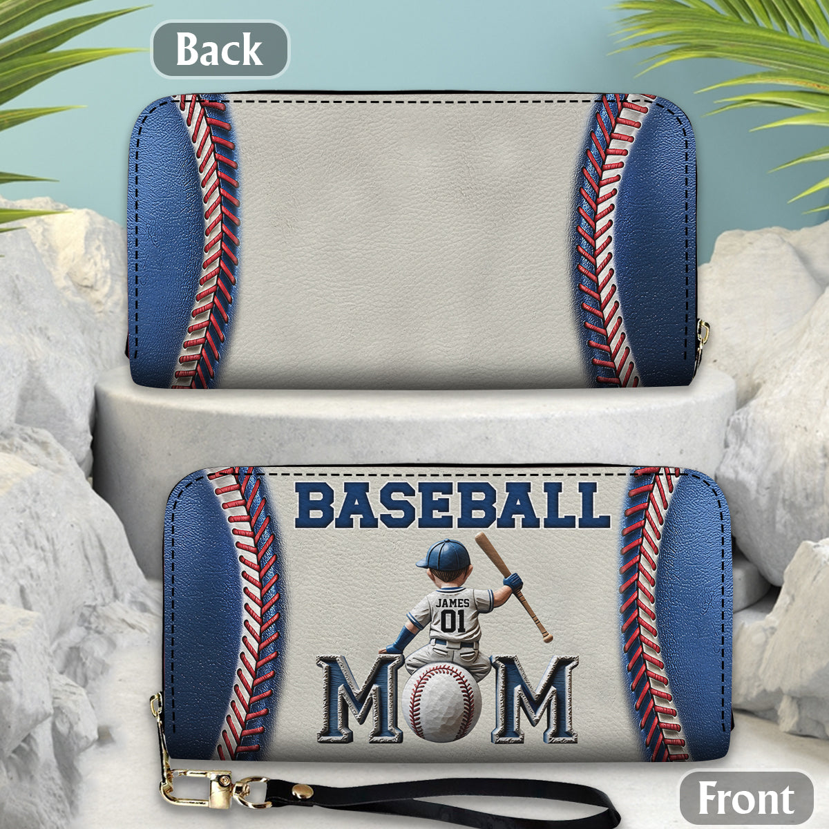 Baseball/ Softball Mom - Personalized Mother Leather Long Wallet