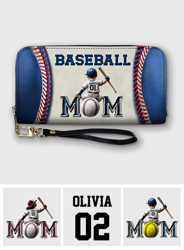Baseball/ Softball Mom - Personalized Mother Leather Long Wallet