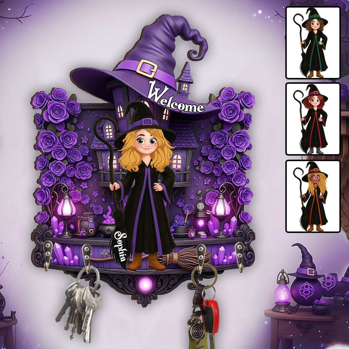 Welcome To The Witch House - Personalized Witch Custom Shaped Key Rack