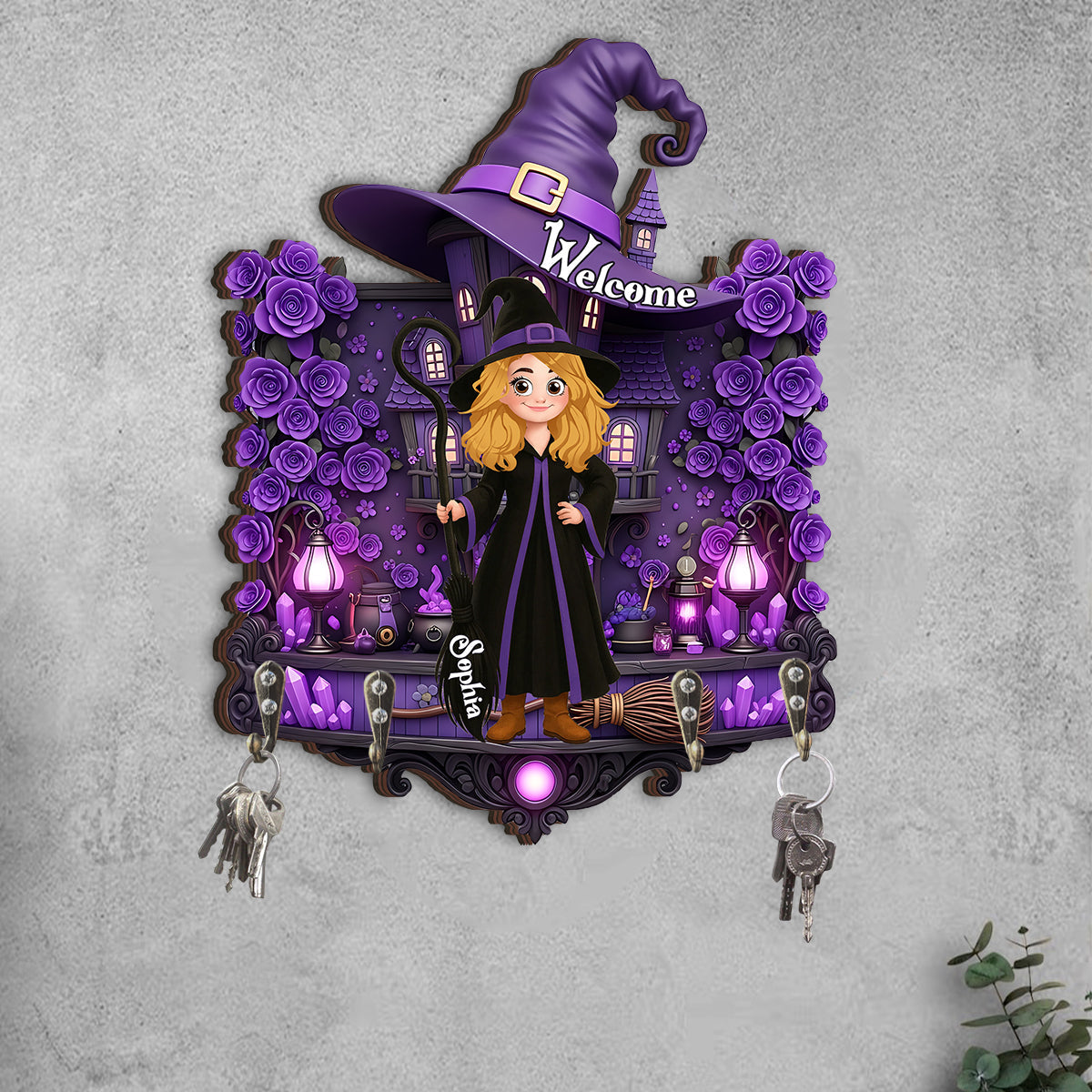 Welcome To The Witch House - Personalized Witch Custom Shaped Key Rack