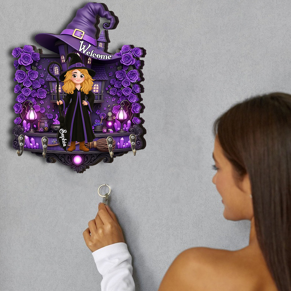 Welcome To The Witch House - Personalized Witch Custom Shaped Key Rack