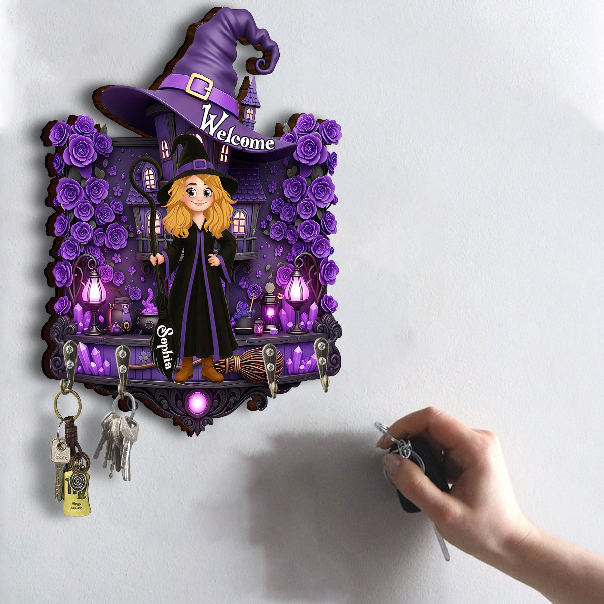 Welcome To The Witch House - Personalized Witch Custom Shaped Key Rack
