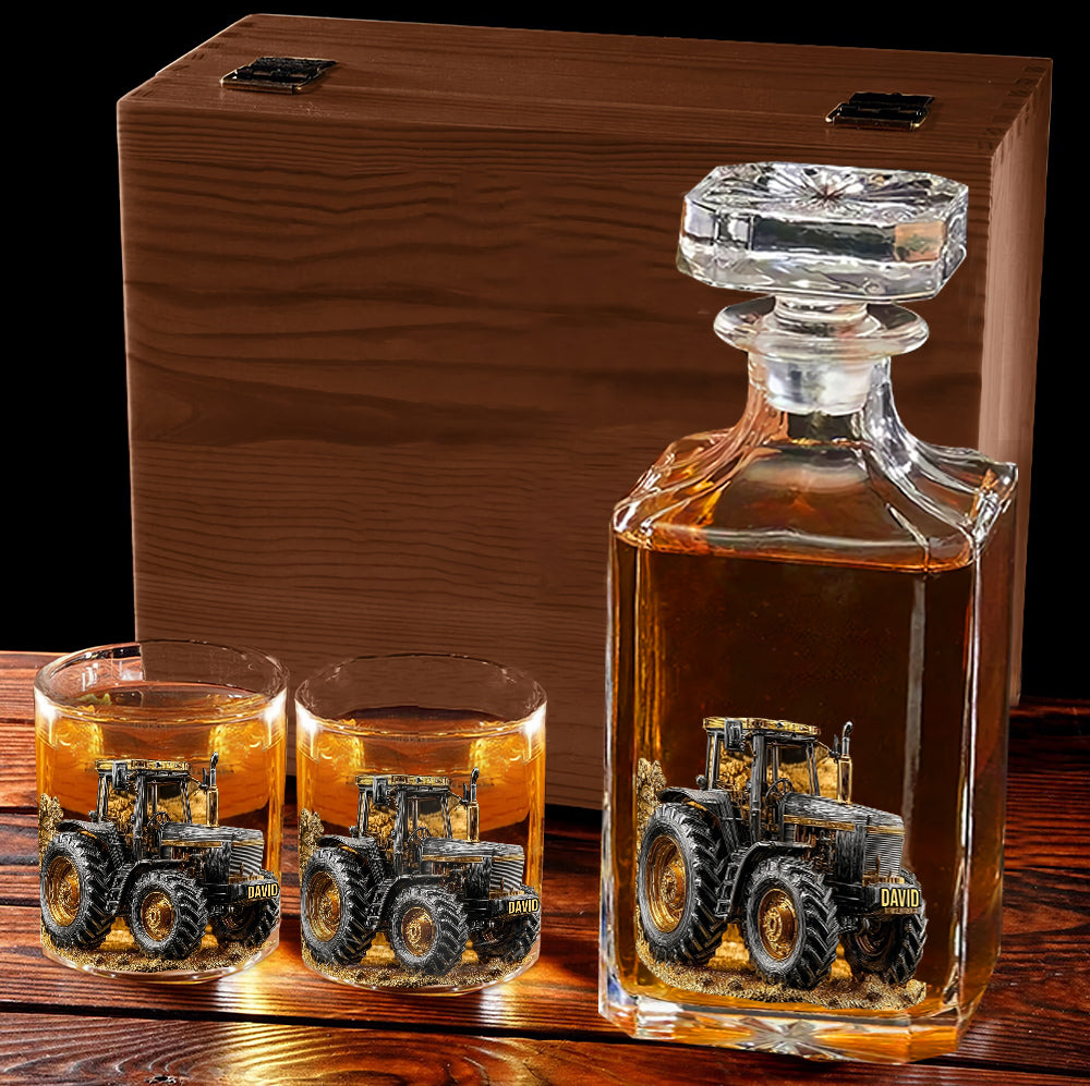 Strong Farmer - Personalized Tractor Whiskey Decanter Set