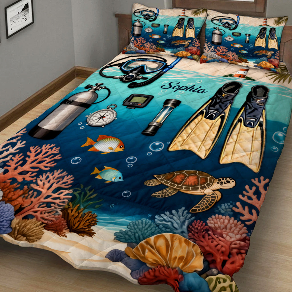 Scuba Diving Lovers - Personalized Scuba Diving Quilt Set