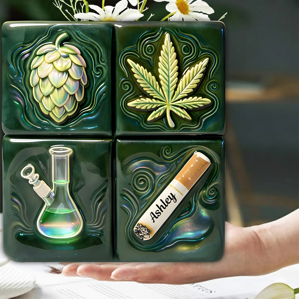 Green Magic Leaf - Personalized Weed Custom Shape Acrylic Flower Vase