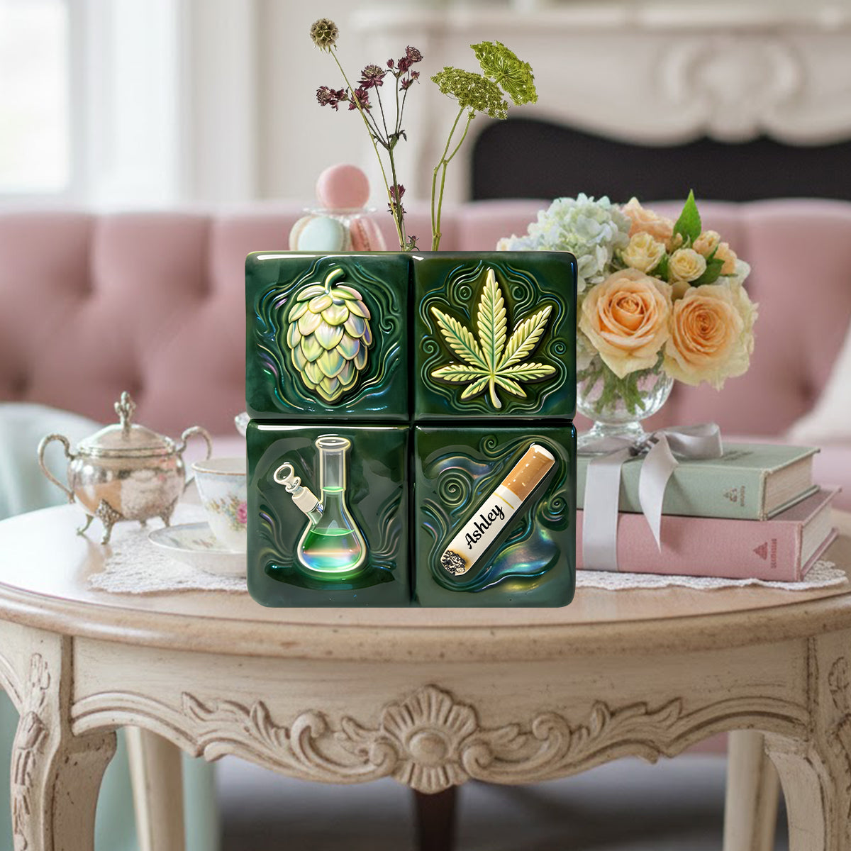 Green Magic Leaf - Personalized Weed Custom Shape Acrylic Flower Vase