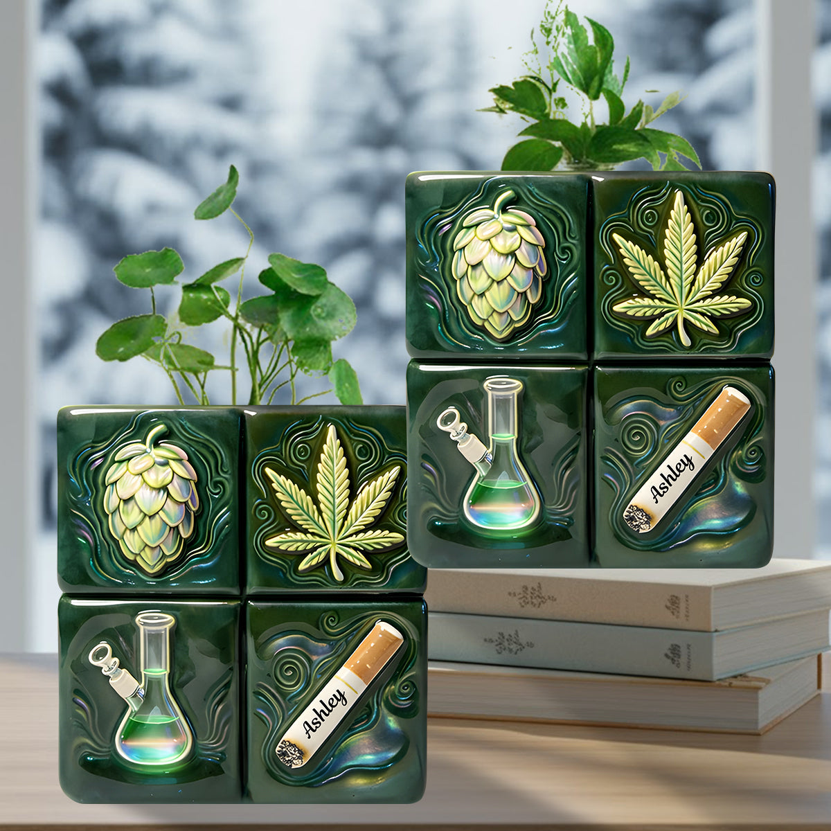 Green Magic Leaf - Personalized Weed Custom Shape Acrylic Flower Vase