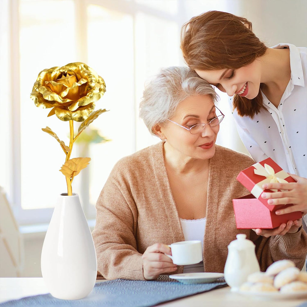 Artificial Rose Flower With Vase Mothers Day Mom Gifts
