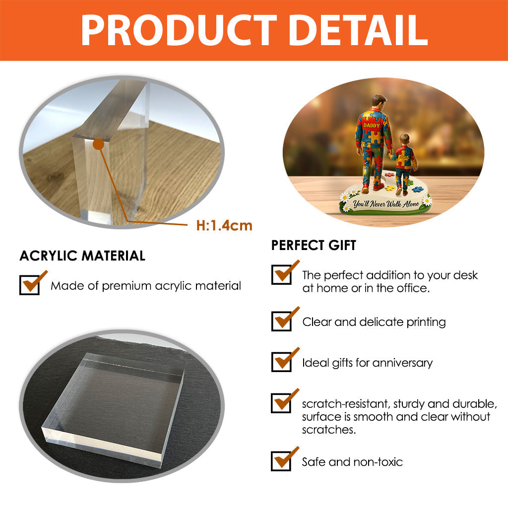 You'll Never Walk Alone - Personalized Autism Awareness Custom Shaped Acrylic Plaque