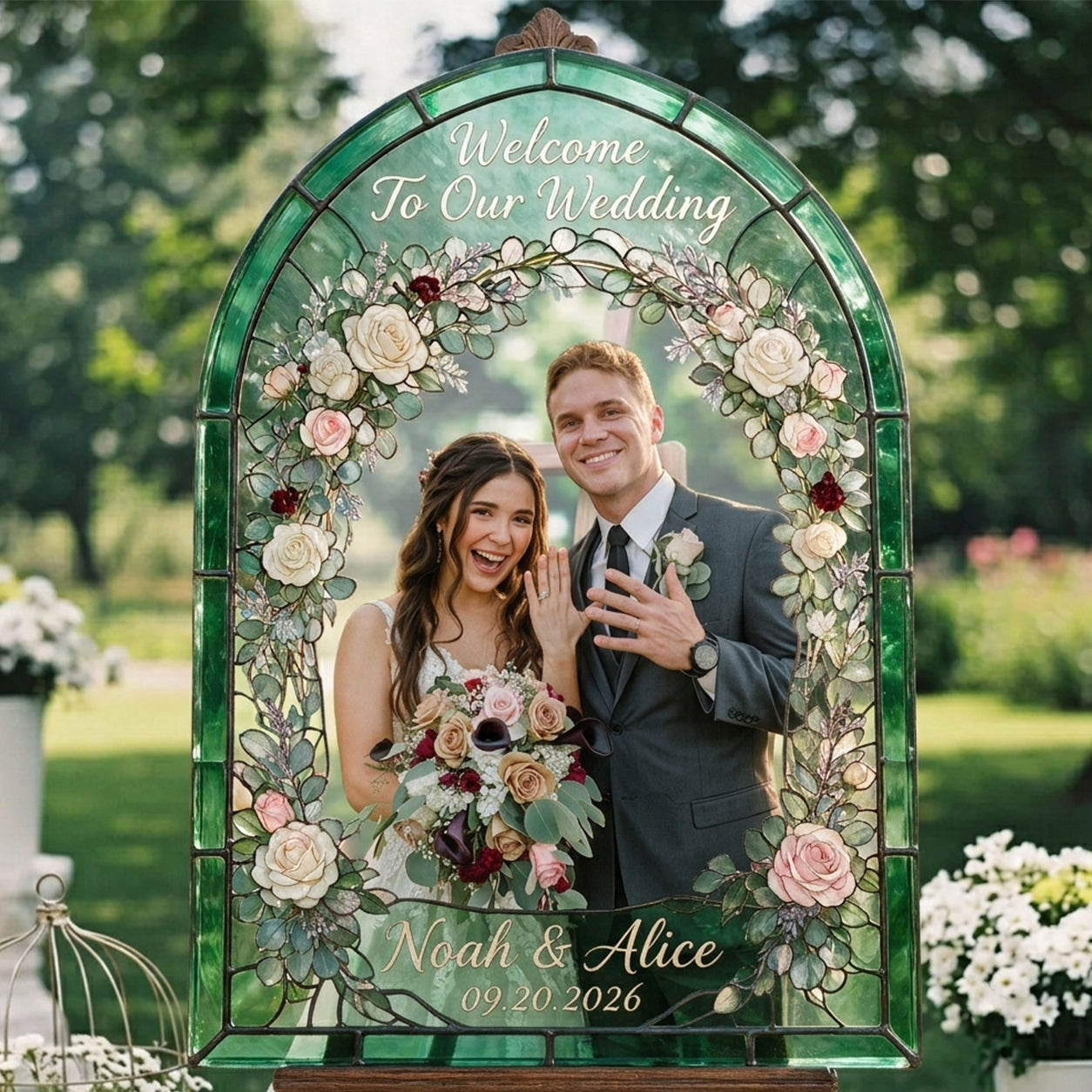 Welcome To Our Wedding - Personalized Couple 3D Printed Glass Suncatcher