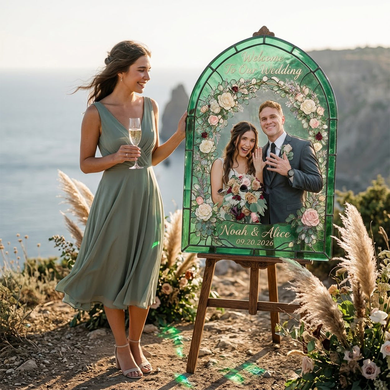 Welcome To Our Wedding - Personalized Couple 3D Printed Glass Suncatcher