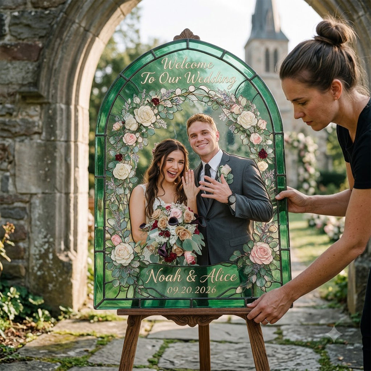 Welcome To Our Wedding - Personalized Couple 3D Printed Glass Suncatcher