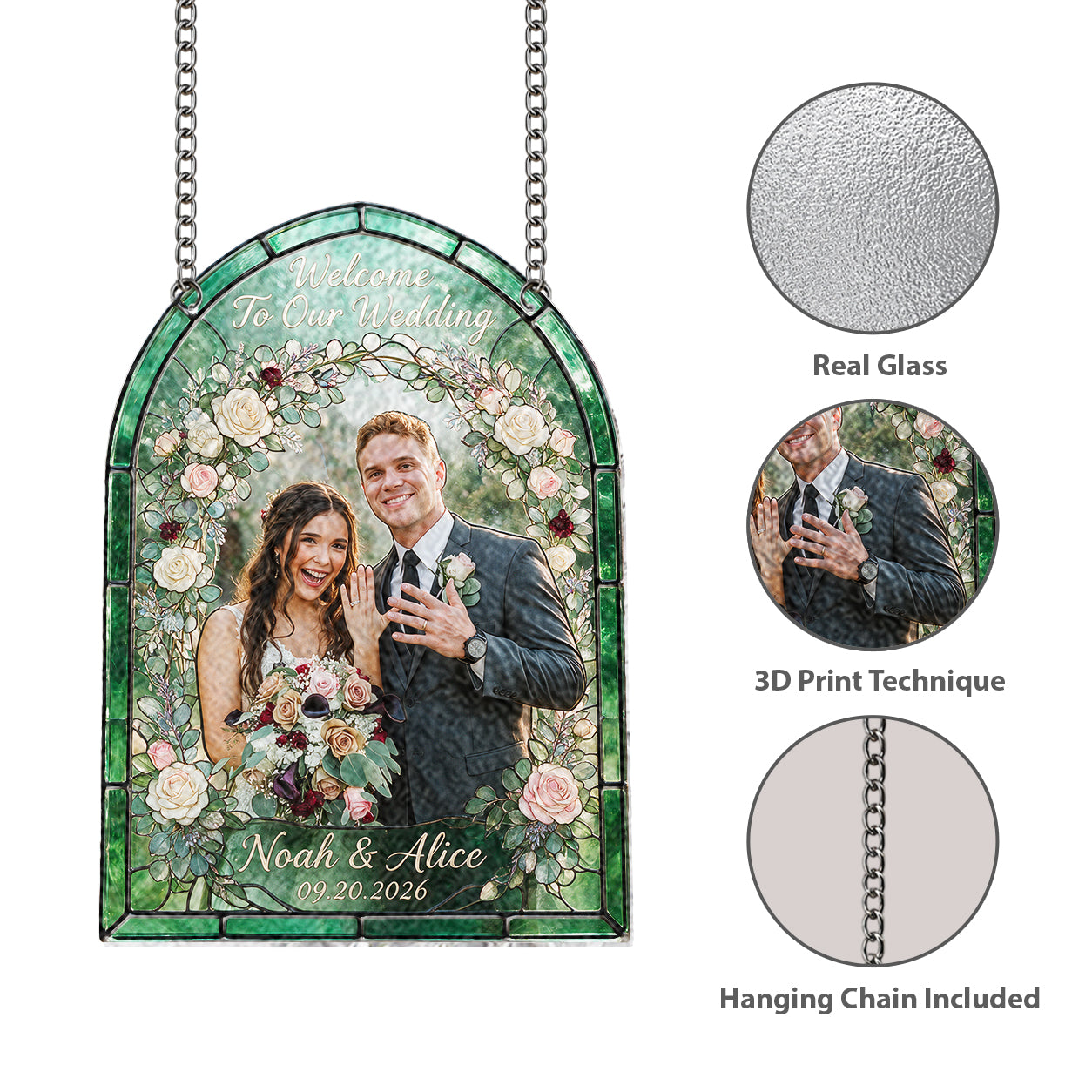 Welcome To Our Wedding - Personalized Couple 3D Printed Glass Suncatcher
