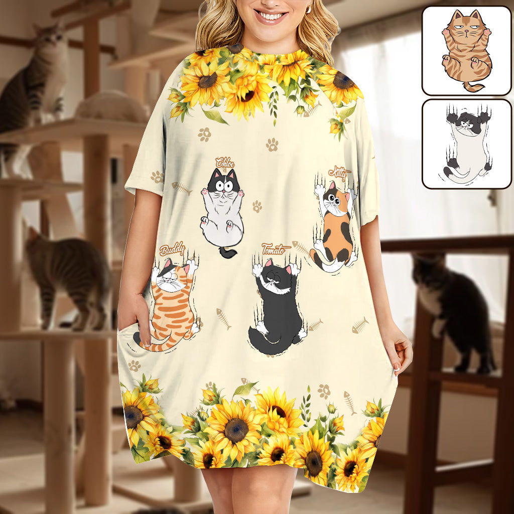 Cute Cats - Personalized Cat Sleep T-shirt Dress