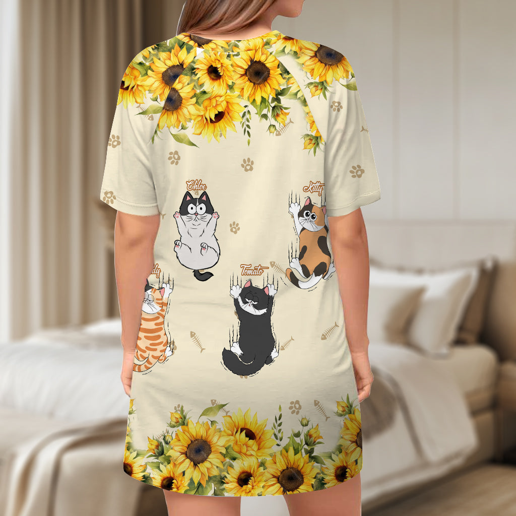 Cute Cats - Personalized Cat Sleep T-shirt Dress