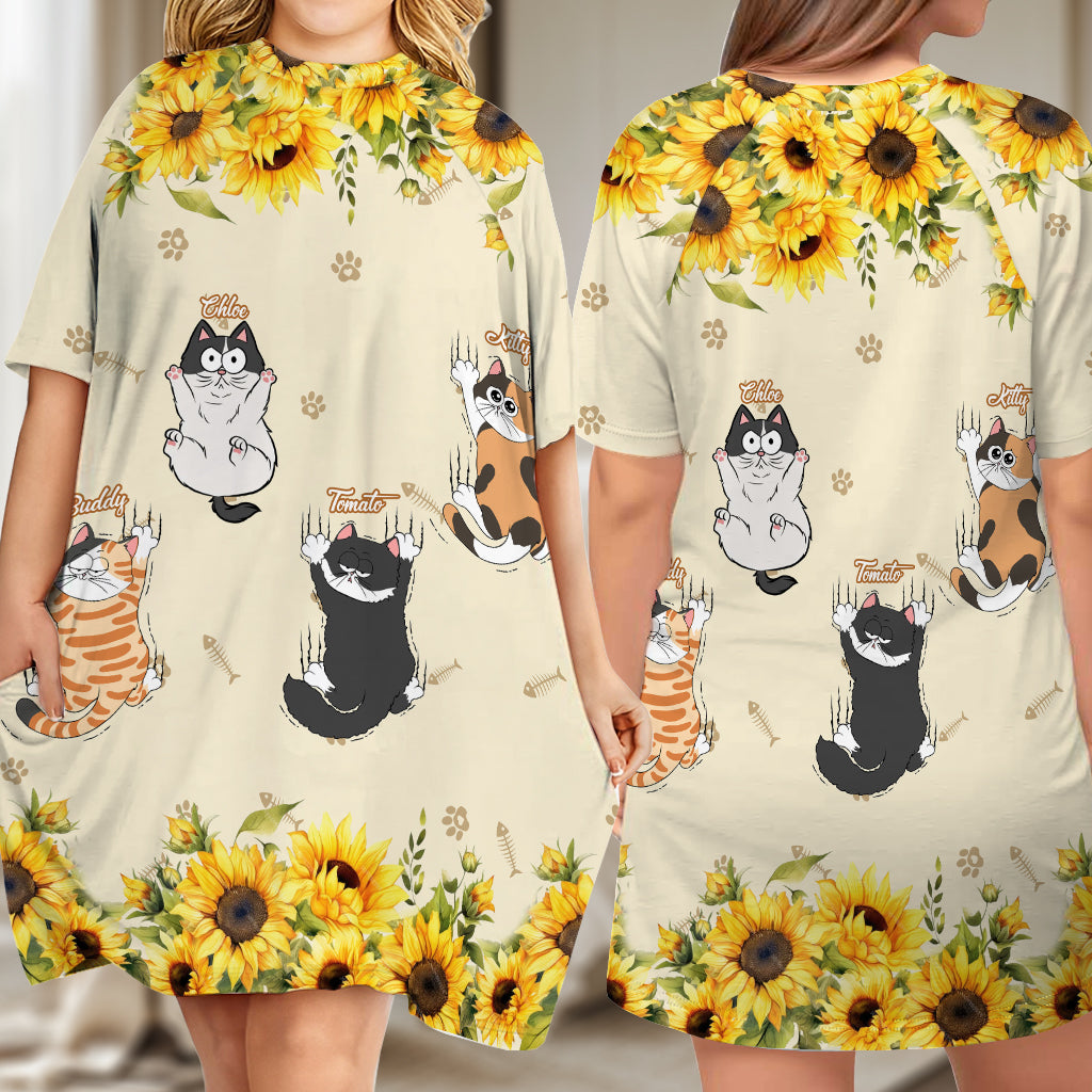 Cute Cats - Personalized Cat Sleep T-shirt Dress