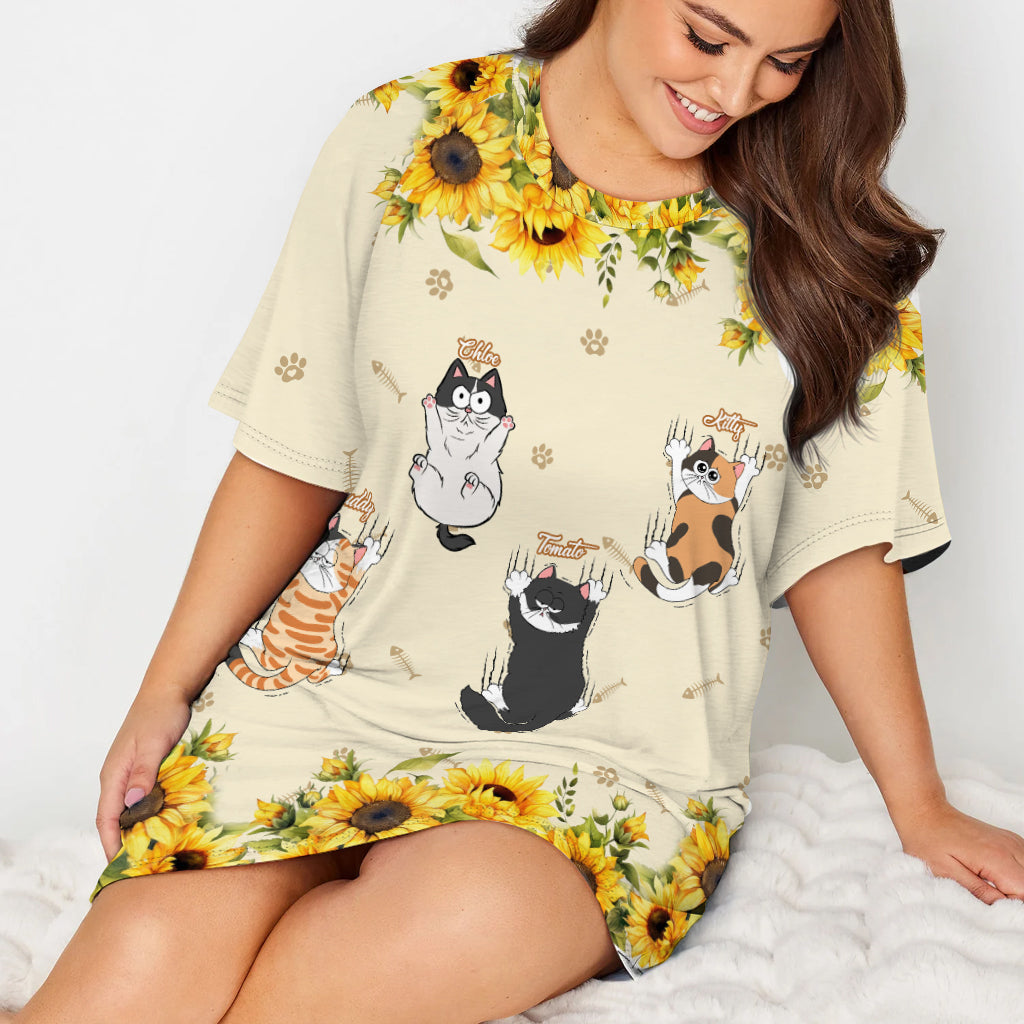 Cute Cats - Personalized Cat Sleep T-shirt Dress