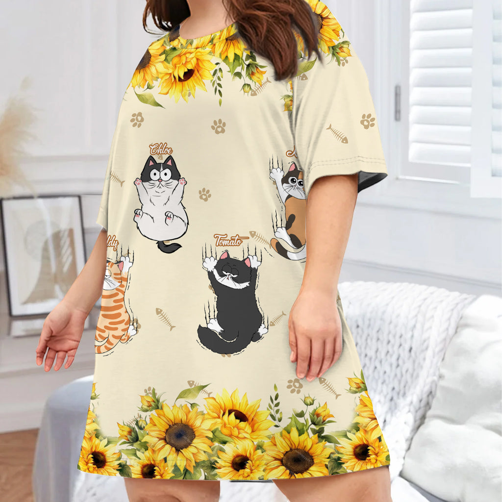 Cute Cats - Personalized Cat Sleep T-shirt Dress