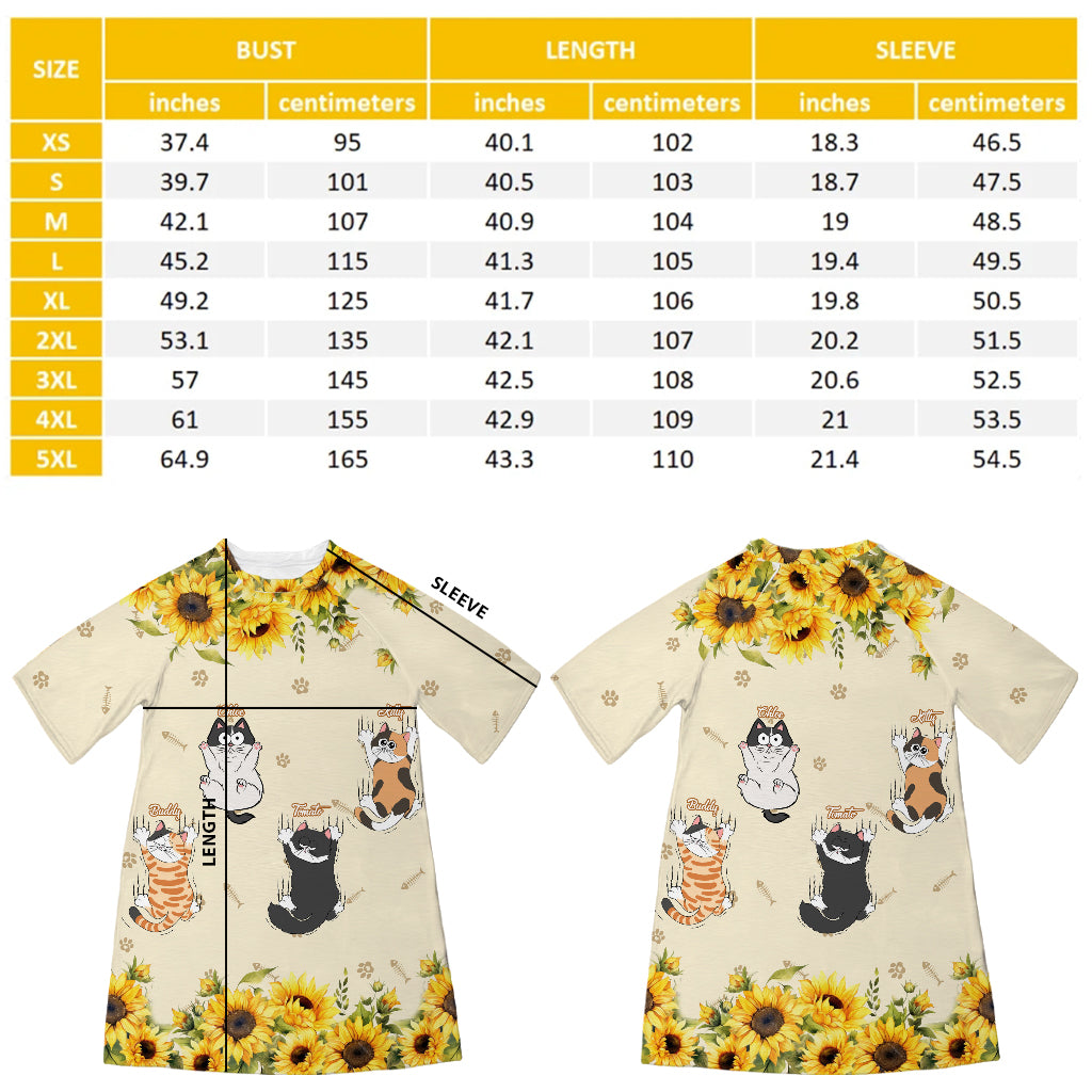 Cute Cats - Personalized Cat Sleep T-shirt Dress