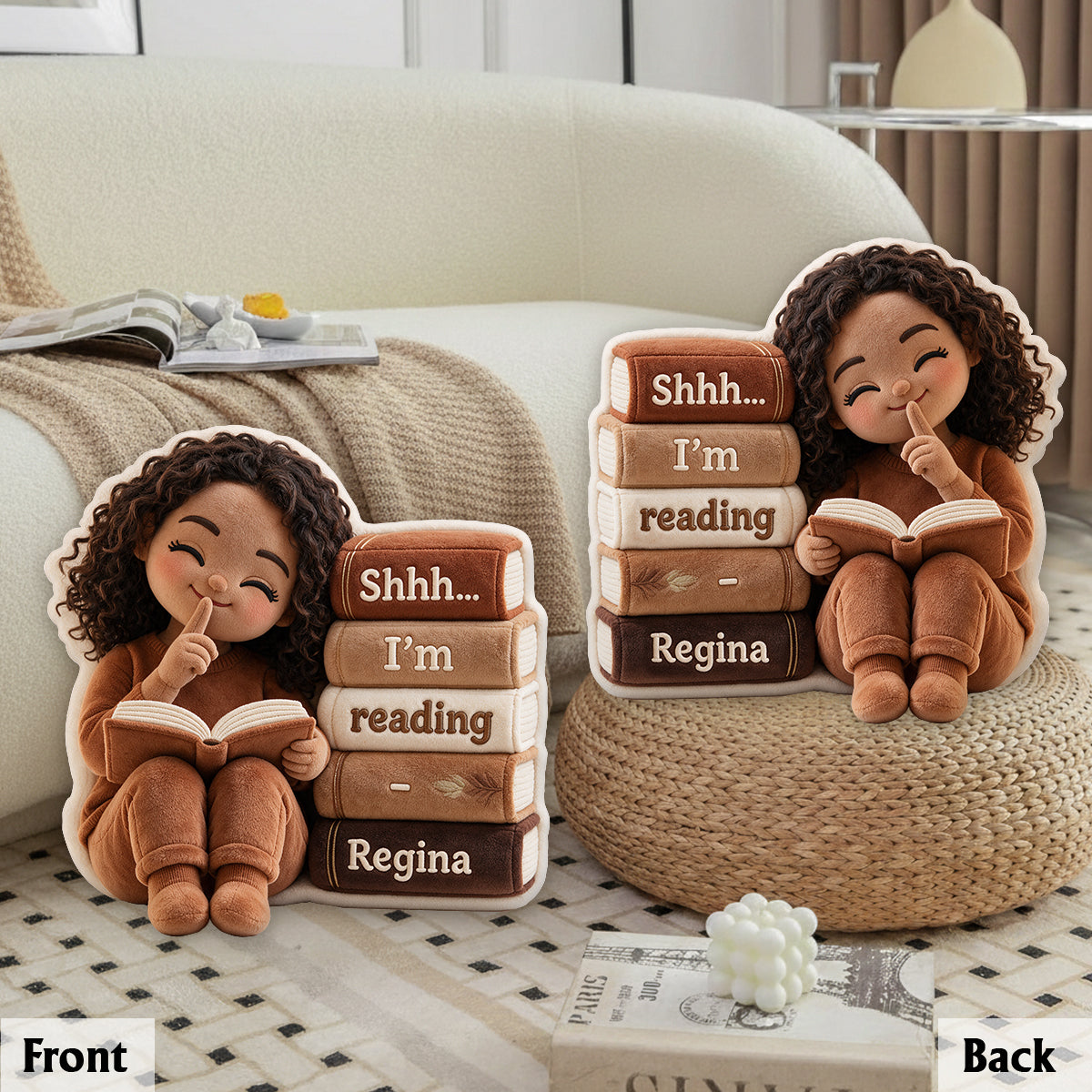 Shhh...I'm Reading - Personalized Book Premium Faux Fur Pillow