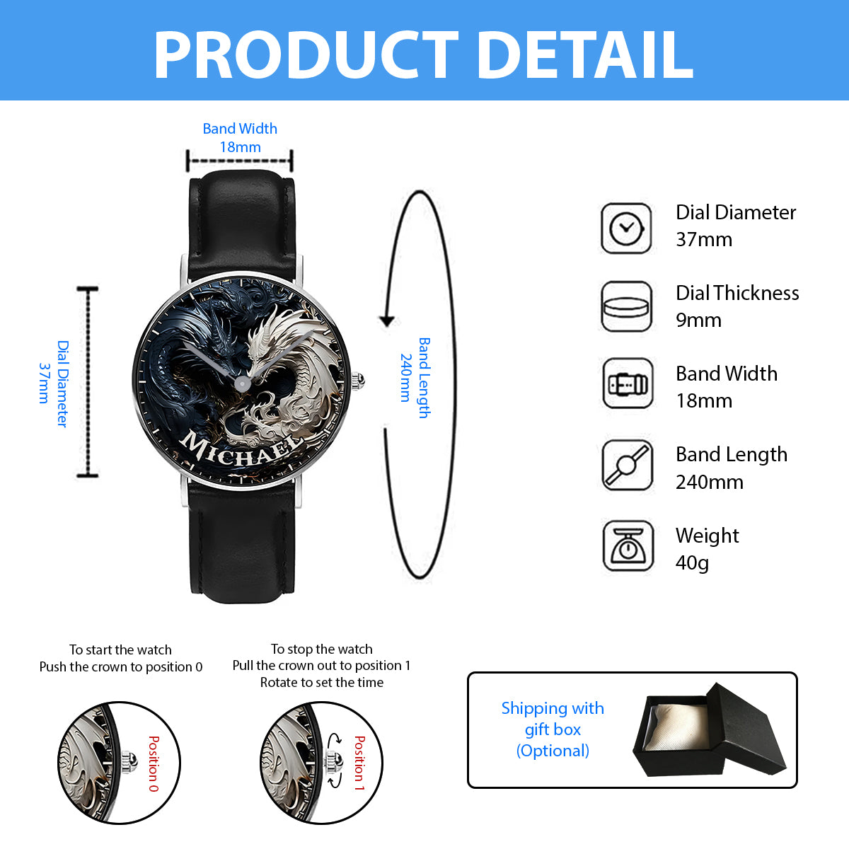 Shadow & Light - Personalized Dragon Hand Watch