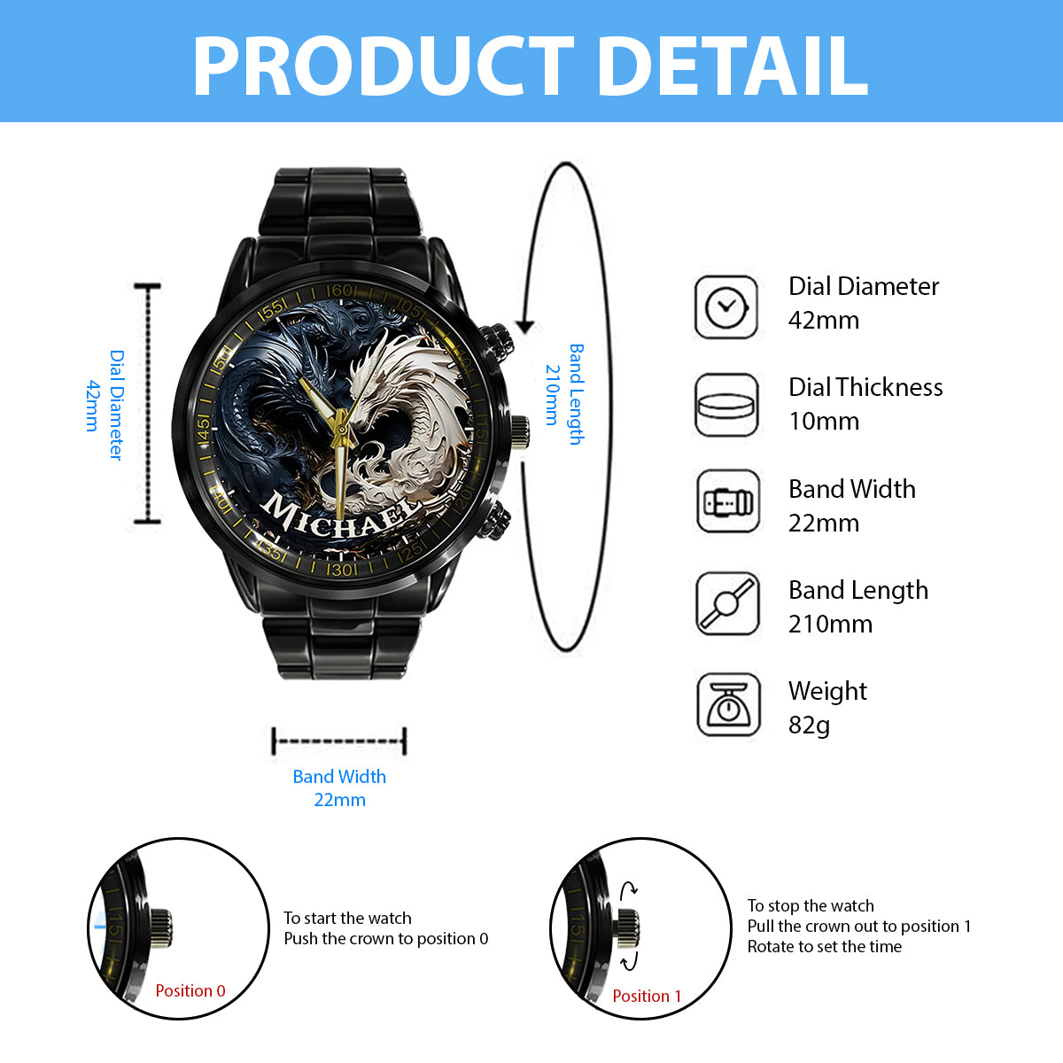 Shadow & Light - Personalized Dragon Hand Watch
