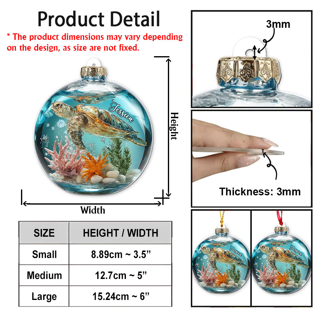 Beautiful Turtle - Personalized Turtle Transparent Ornament