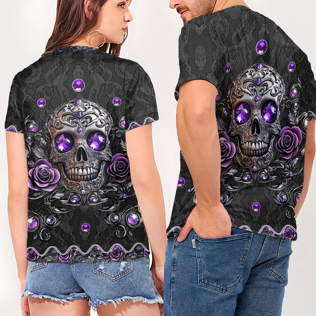 Beautiful Skull And Roses - Personalized Skull Fully Printed V-Neck T-Shirt
