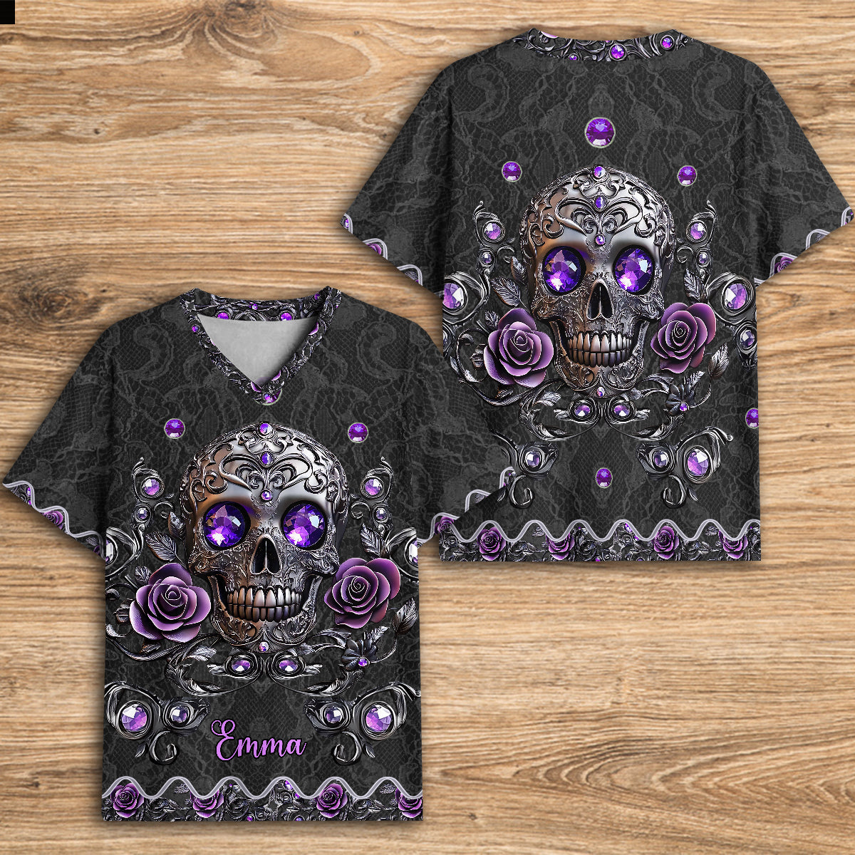 Beautiful Skull And Roses - Personalized Skull Fully Printed V-Neck T-Shirt