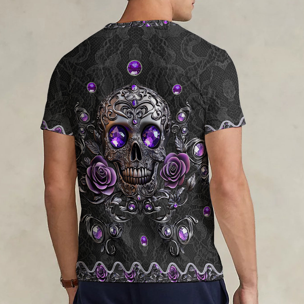 Beautiful Skull And Roses - Personalized Skull Fully Printed V-Neck T-Shirt