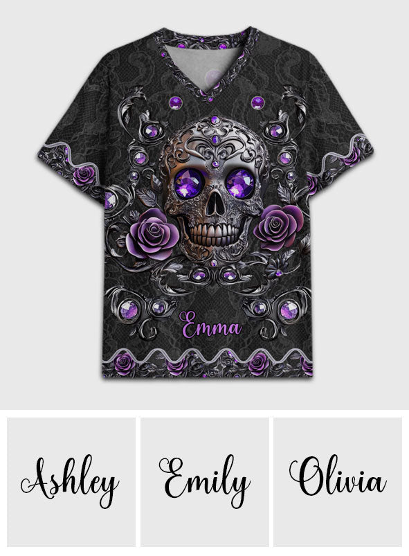 Beautiful Skull And Roses - Personalized Skull Fully Printed V-Neck T-Shirt