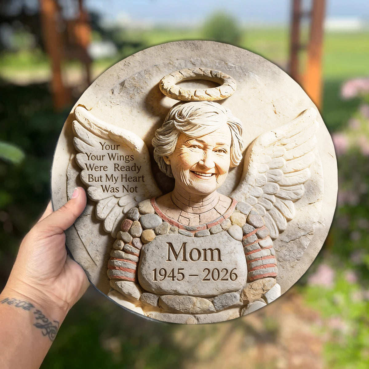 Your Wings Were Ready - Personalized Memorial Round Shaped Stone