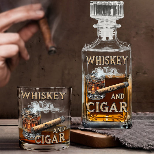 Whiskey And Cigar - Personalized Whisky Whiskey Decanter Set