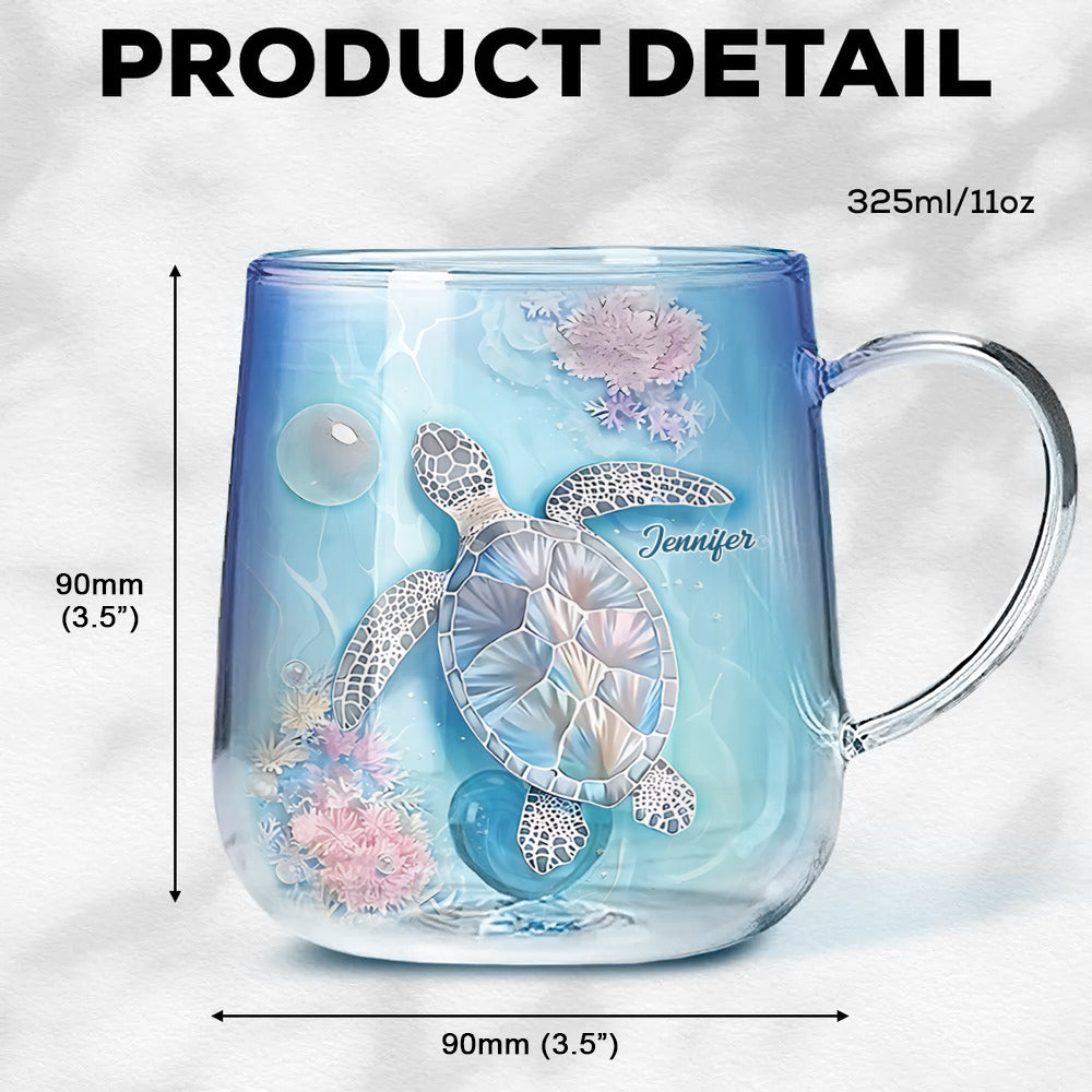 Vibrant Sea Turtle - Personalized Turtle Gradient Glass Mug