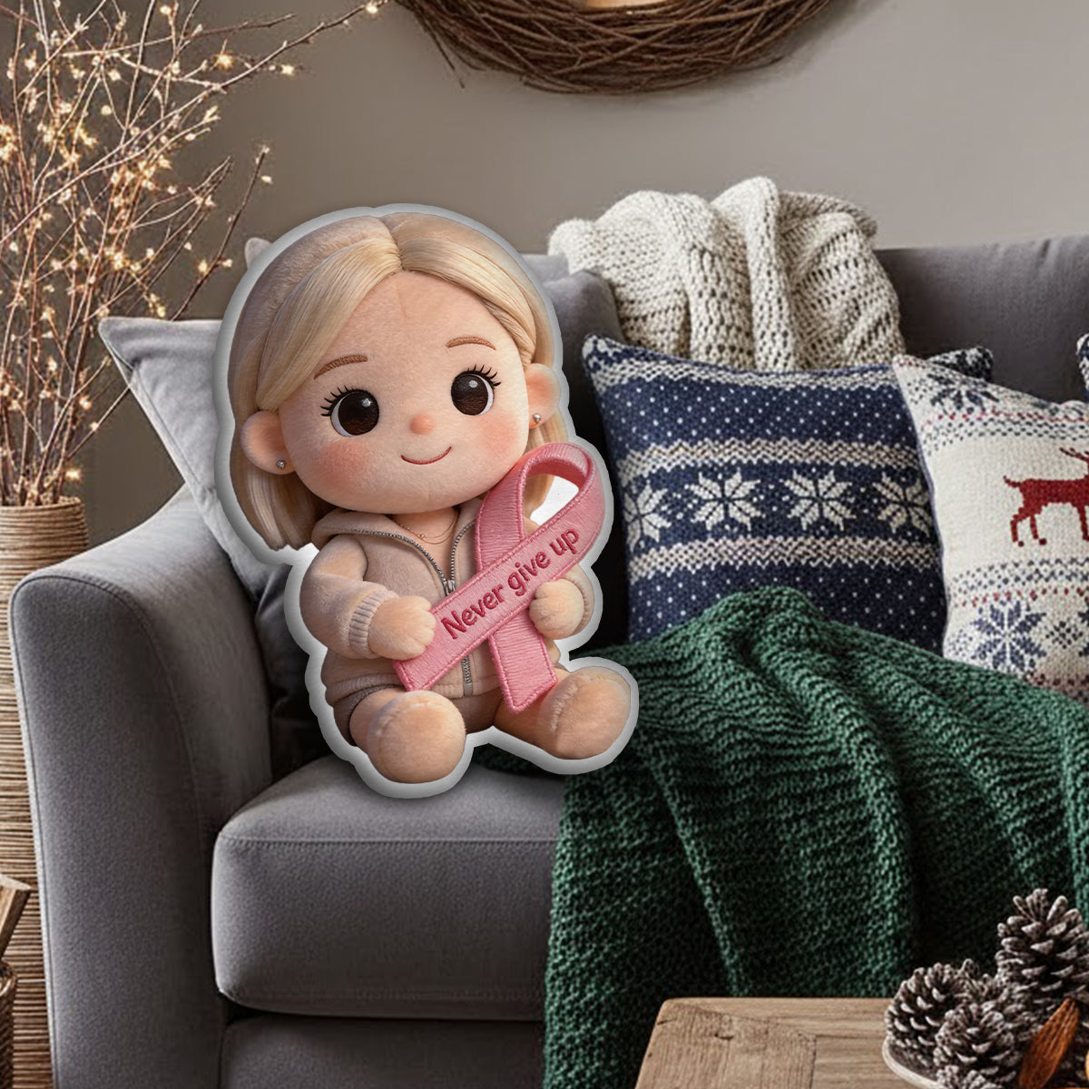 Breast Cancer Awareness - Personalized Breast Cancer Awareness Faux Fur Shaped Pillow