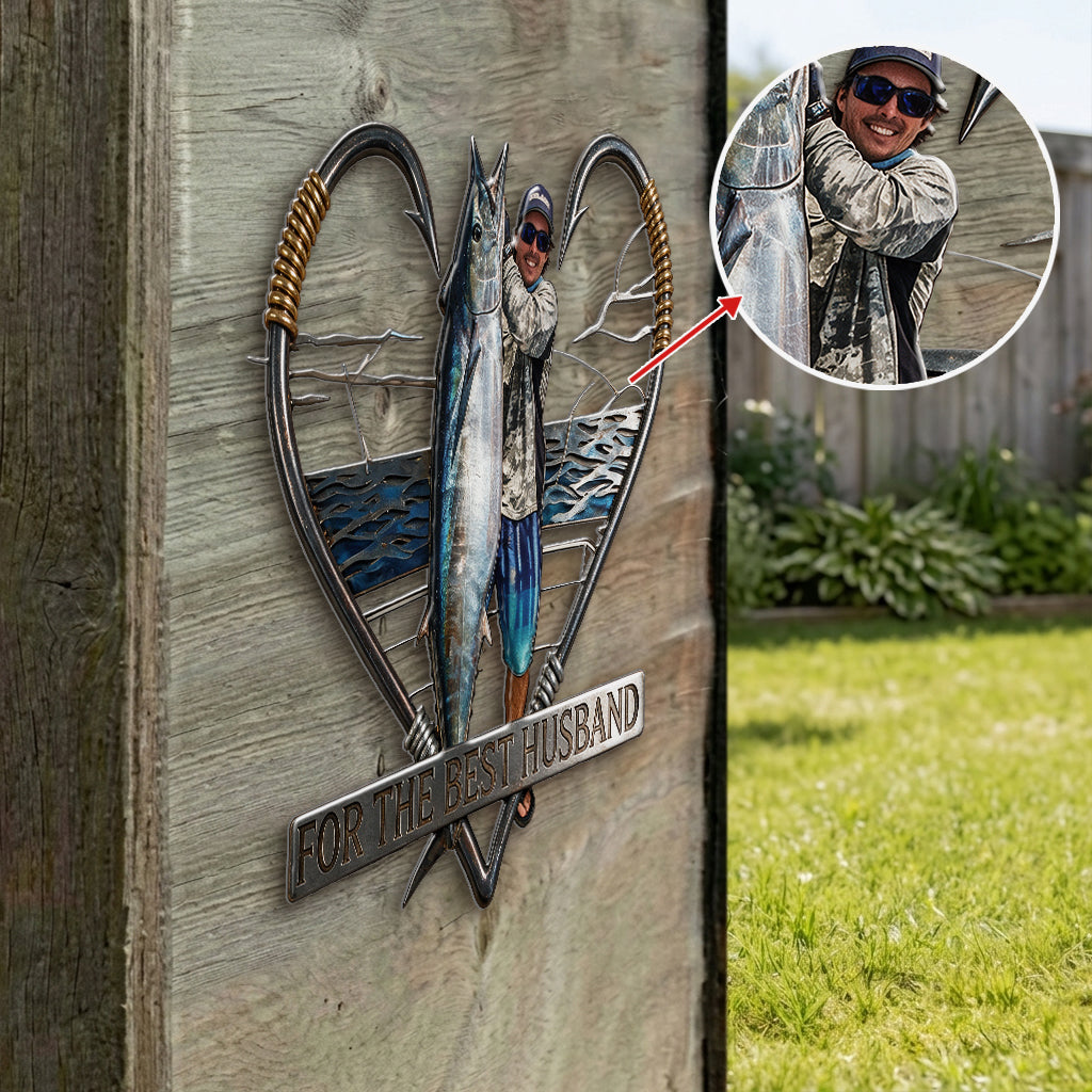 Fishing Hook Heart Frame Wall Art - Personalized Fishing 3D Printed Cut Metal Sign