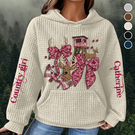 Country Girl - Personalized Hunting Waffle Hoodie