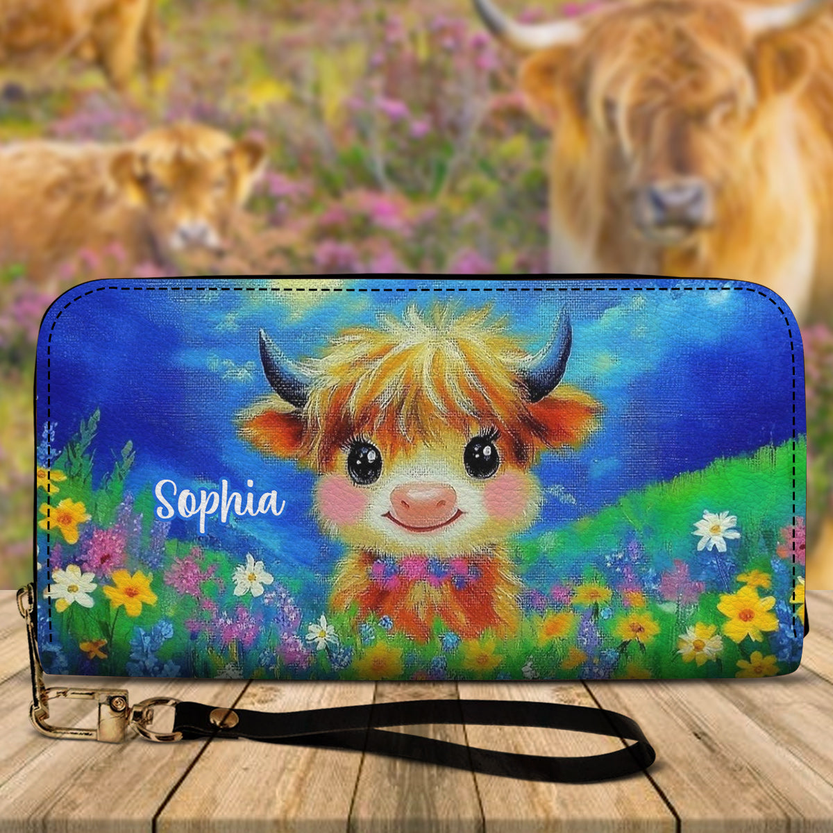 Cute Cow - Personalized Highland Cow Leather Long Wallet