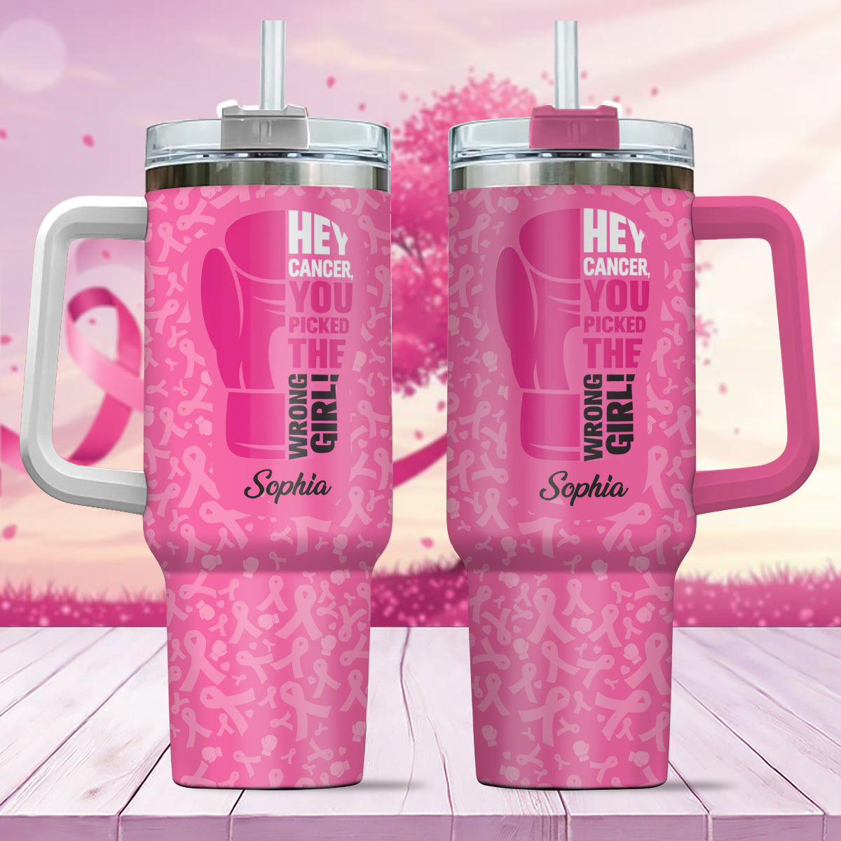 Breast Cancer Awareness - Personalized Breast Cancer Awareness Tumbler With Handle