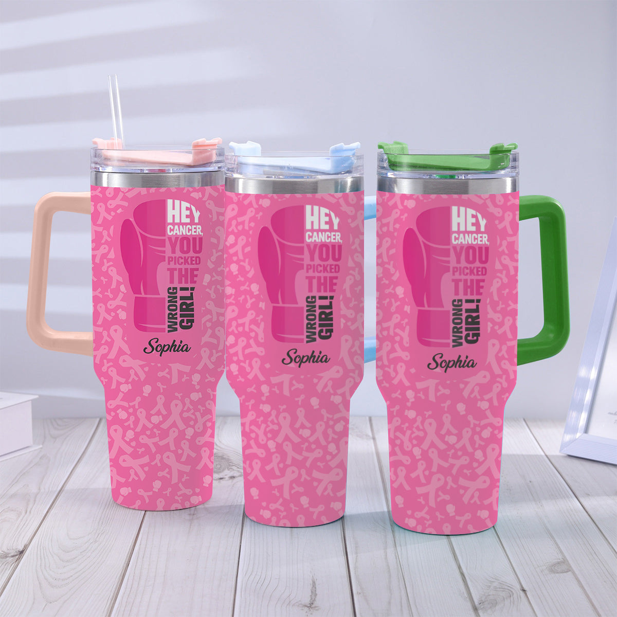 Breast Cancer Awareness - Personalized Breast Cancer Awareness Tumbler With Handle