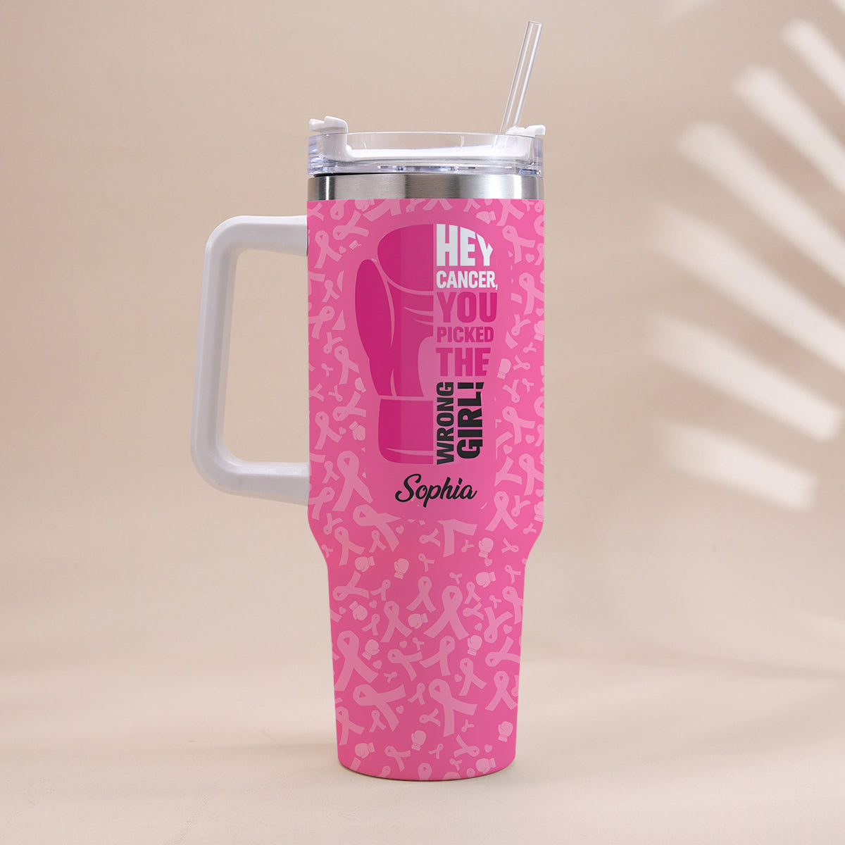 Breast Cancer Awareness - Personalized Breast Cancer Awareness Tumbler With Handle