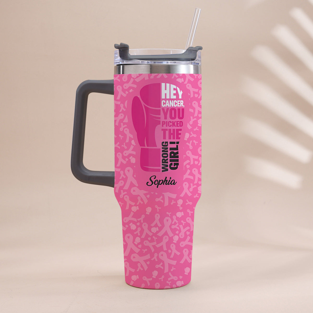 Breast Cancer Awareness - Personalized Breast Cancer Awareness Tumbler With Handle