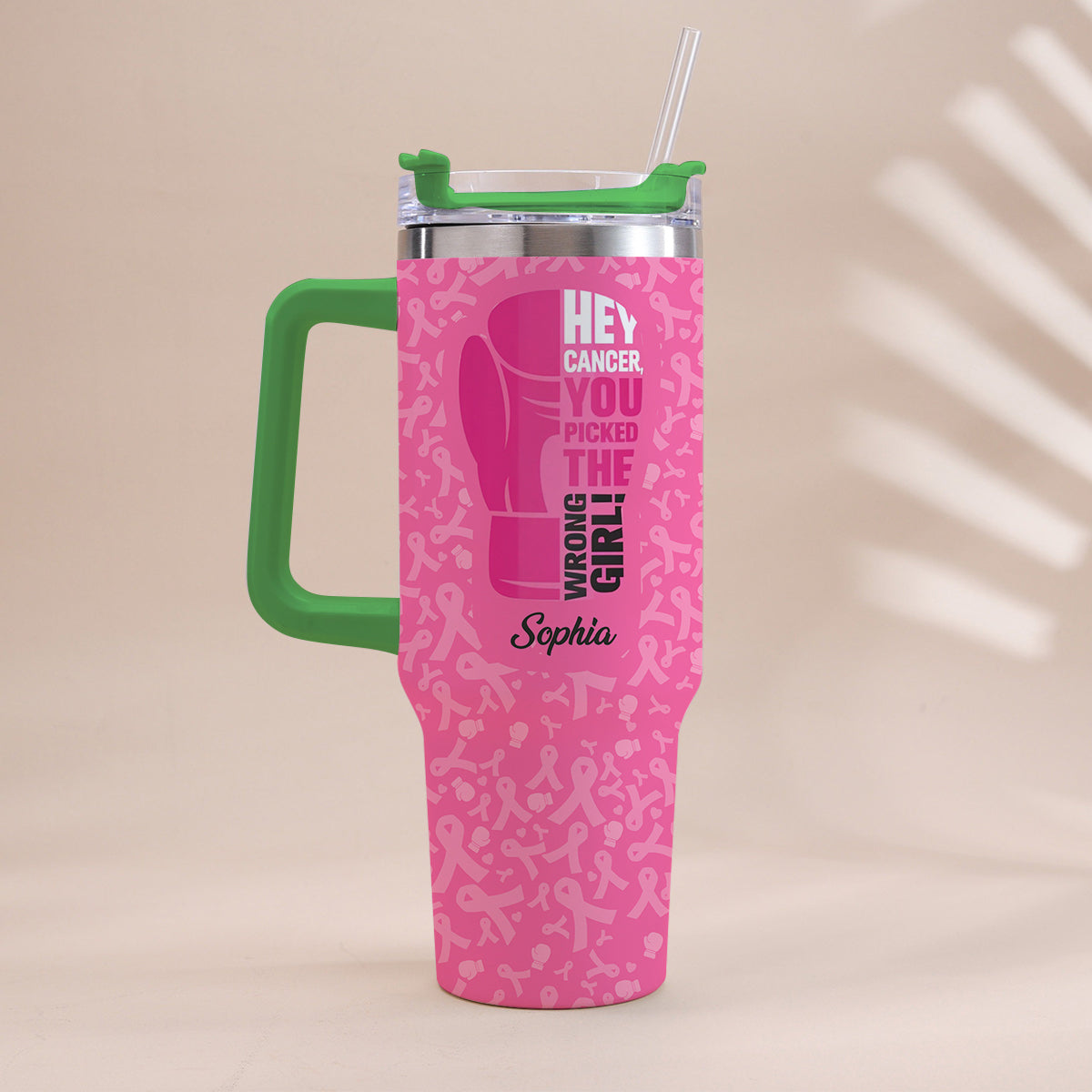 Breast Cancer Awareness - Personalized Breast Cancer Awareness Tumbler With Handle