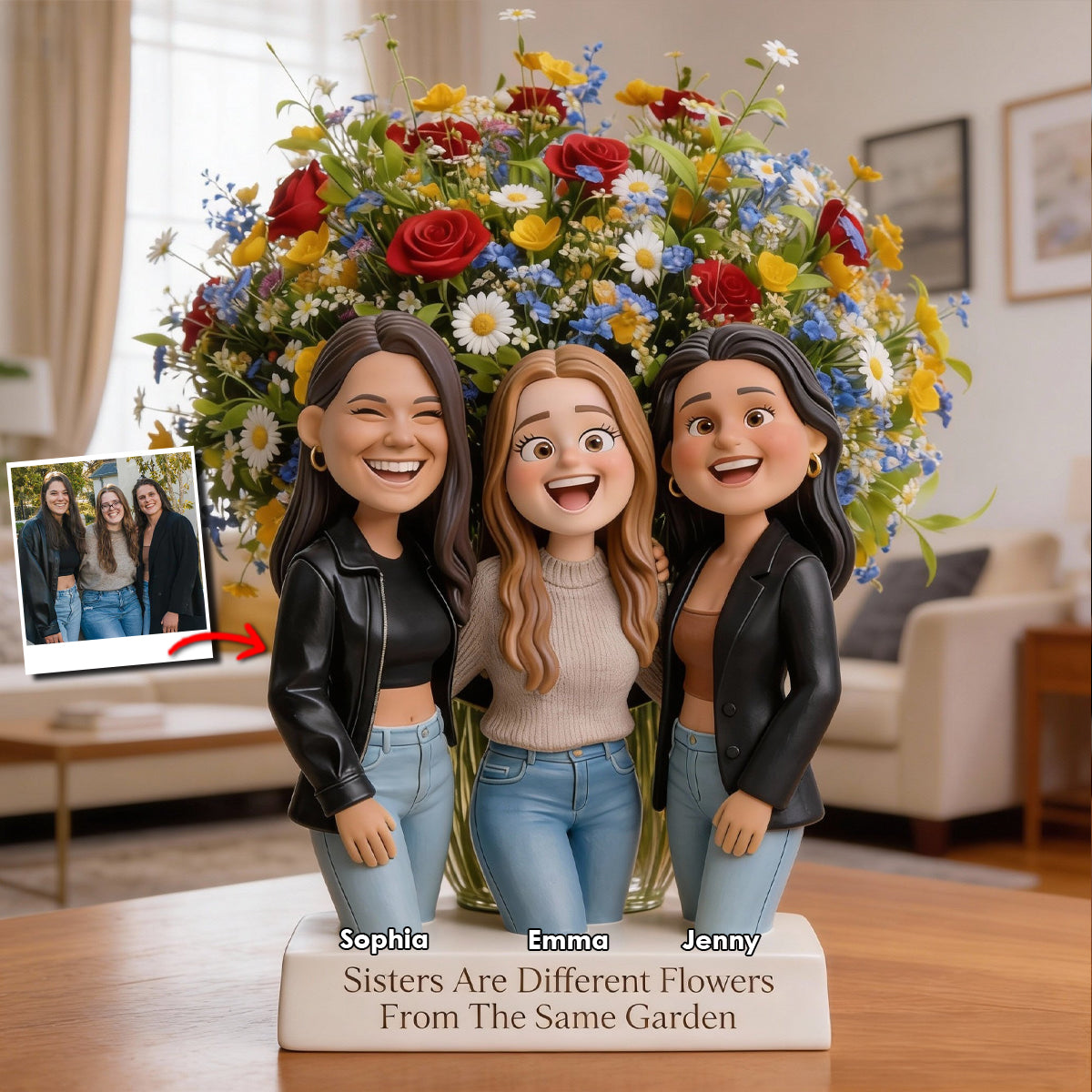 Sisters Are Different Flowers From The Same Garden - Personalized Sister Custom Shape Acrylic Flower Vase