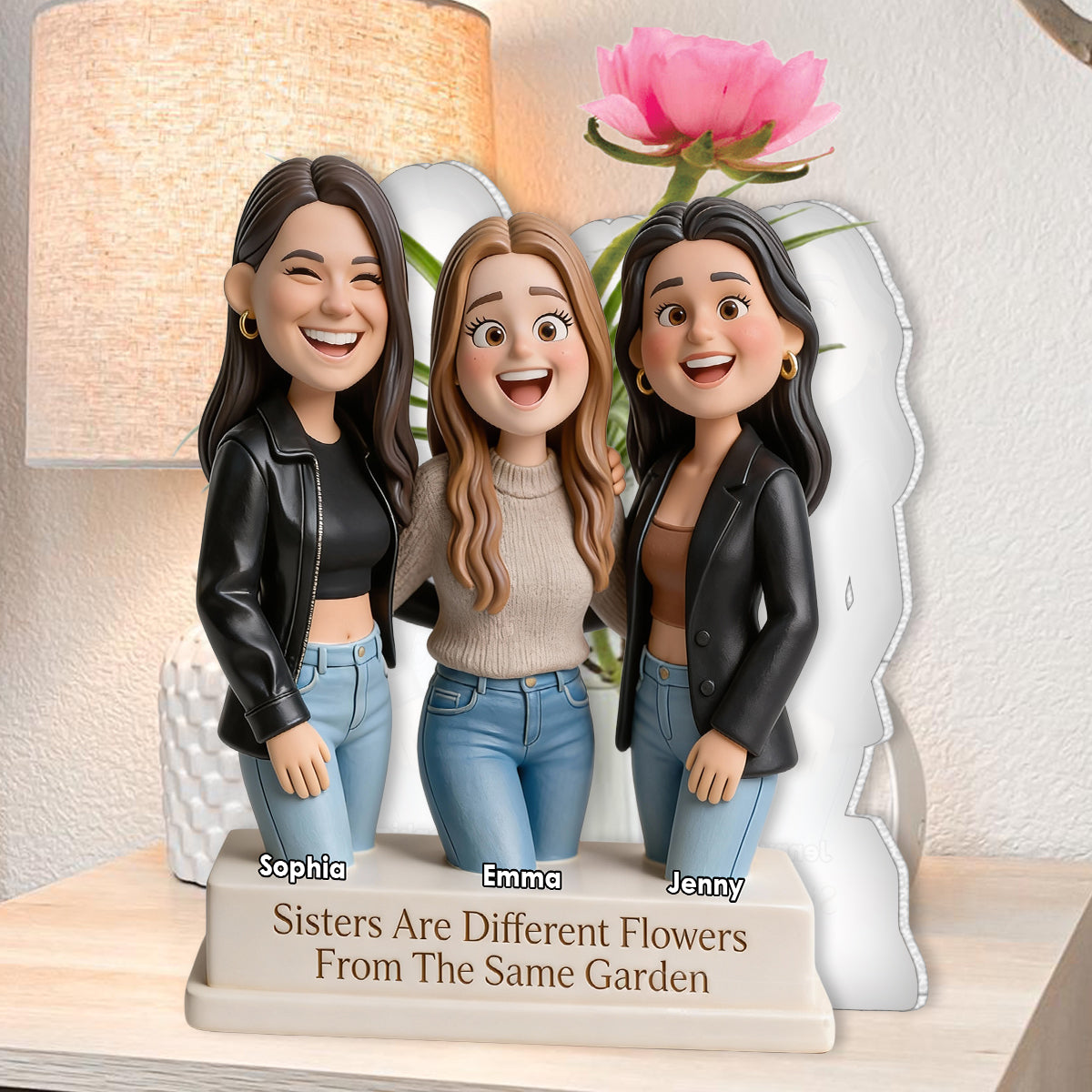 Sisters Are Different Flowers From The Same Garden - Personalized Sister Custom Shape Acrylic Flower Vase